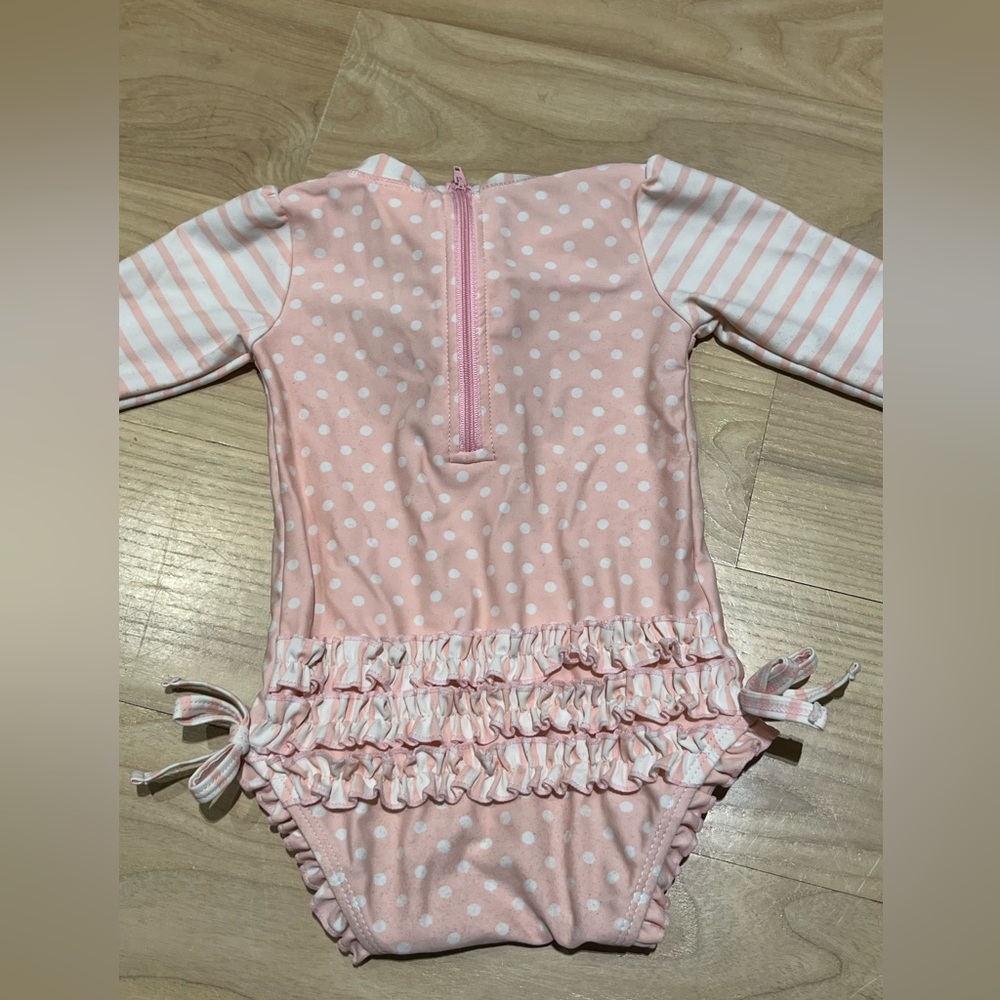 Ruffle Butts Pink Polka Dot Kids Swim One Piece - Picture 2 of 6